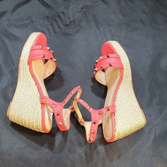 BRAND NEW NATURE BREEZE Tally-04 PINK STUDDED OPEN TOE ESPADRILLE WEDGE S2 - Picture 12 of 16